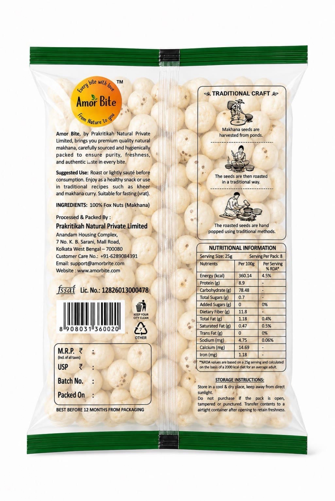 Amor Bite Makhana Fox Nuts, 200g
