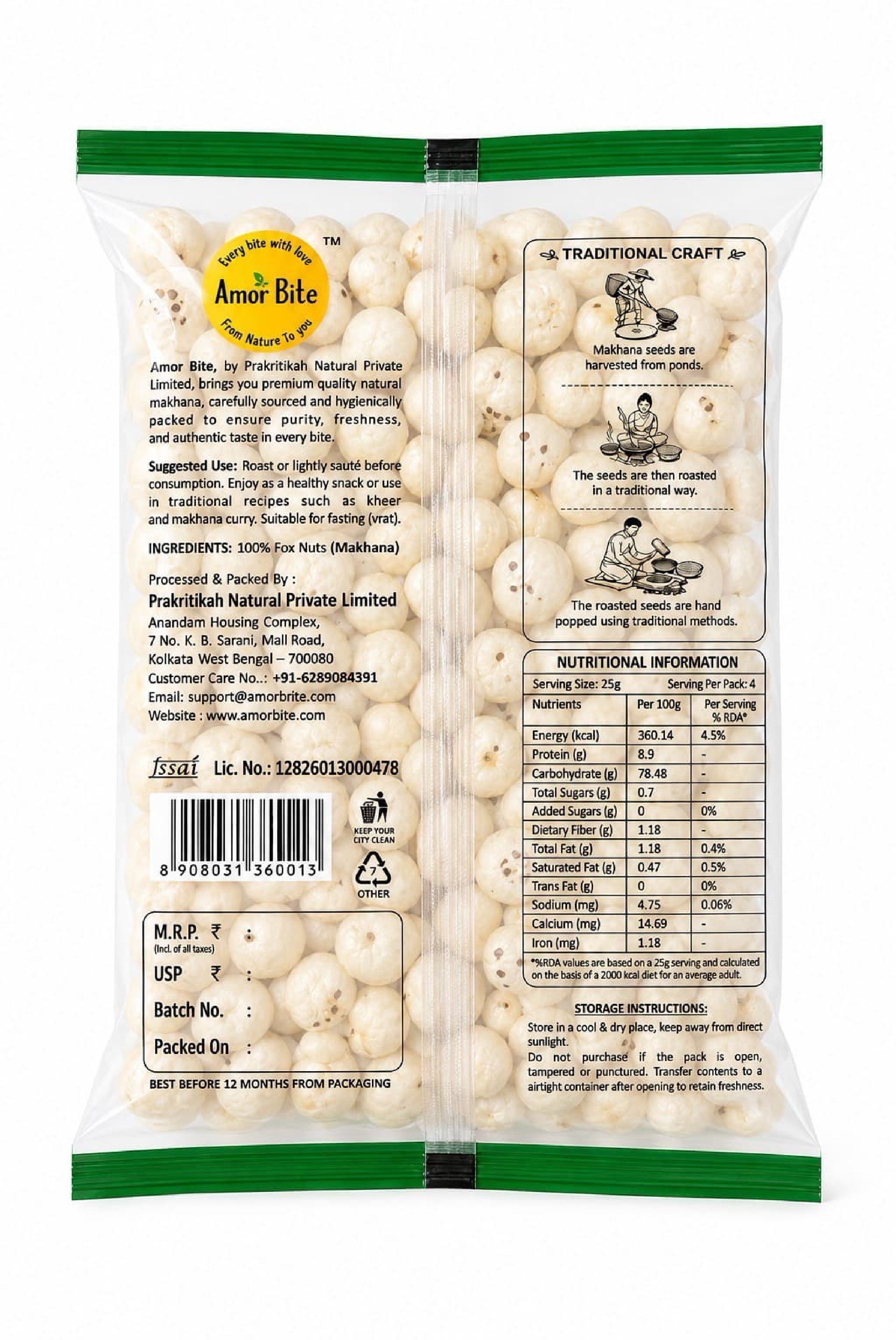 Amor Bite Makhana Fox Nuts, 100g