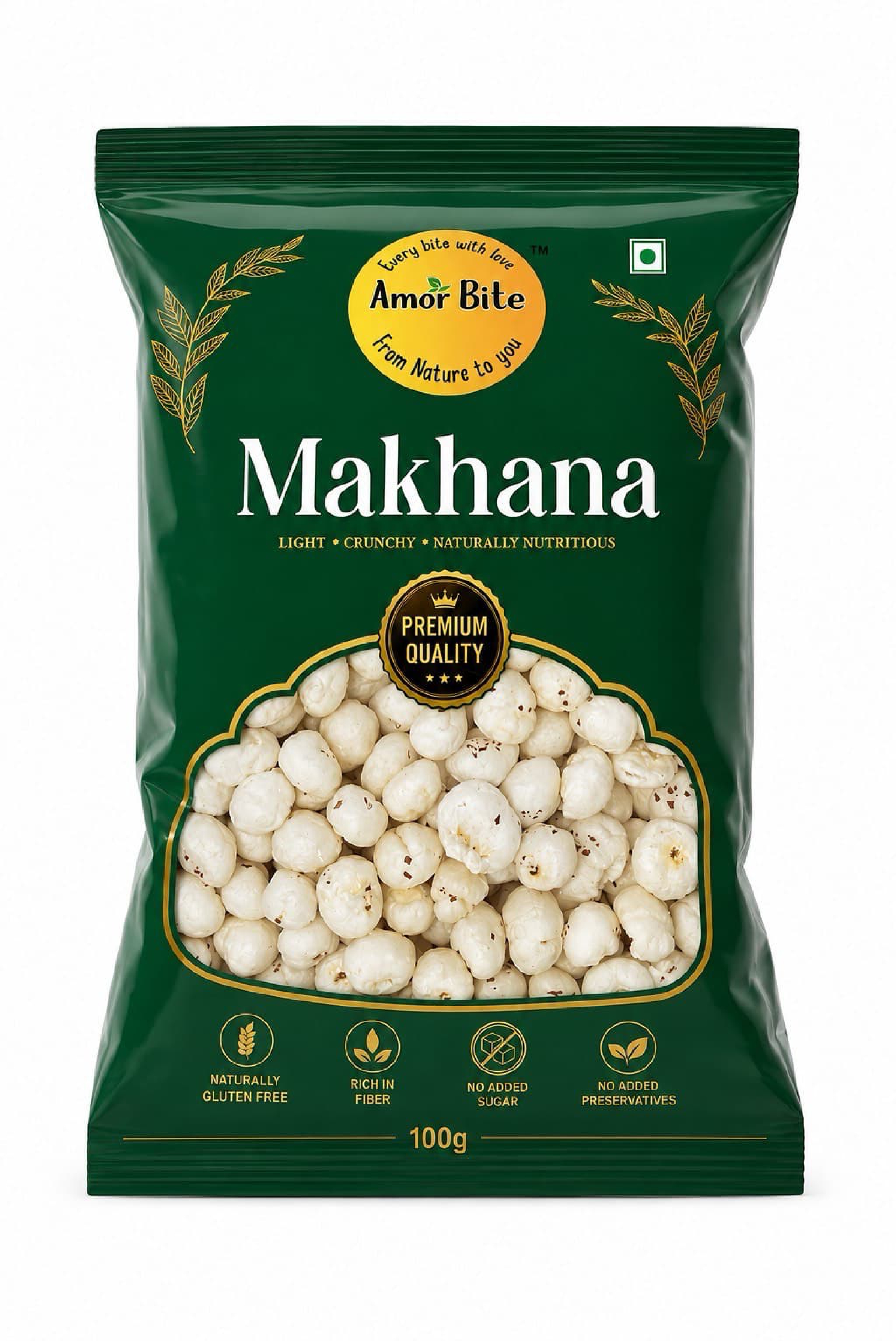 Amor Bite Makhana Fox Nuts Natural Snack 100g Pack of 2