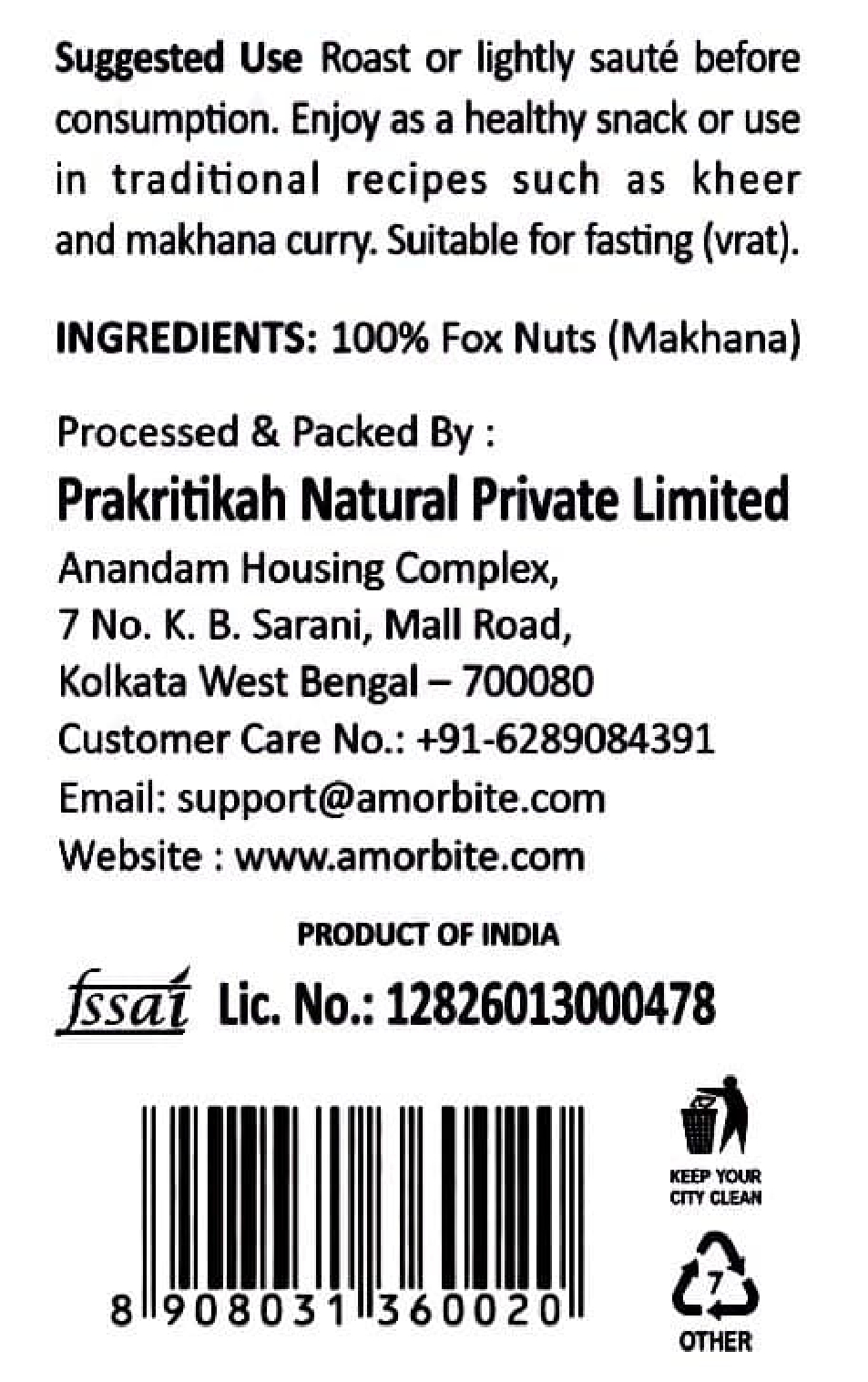 Amor Bite Makhana Fox Nuts Natural Snack 200g Pack of 2
